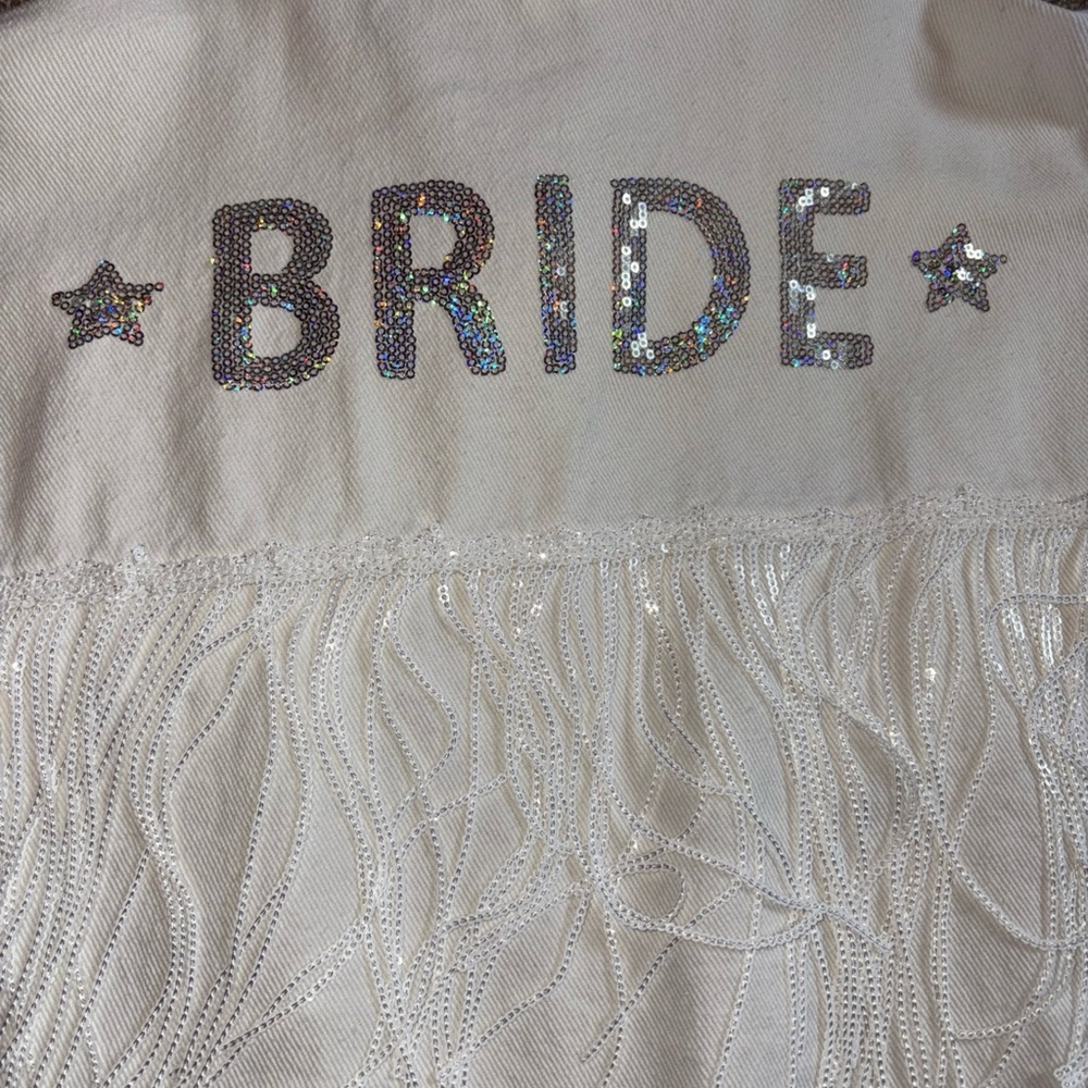 Altar'd State White 'BRIDE' Fringe Denim Jacket - Picture 2 of 5